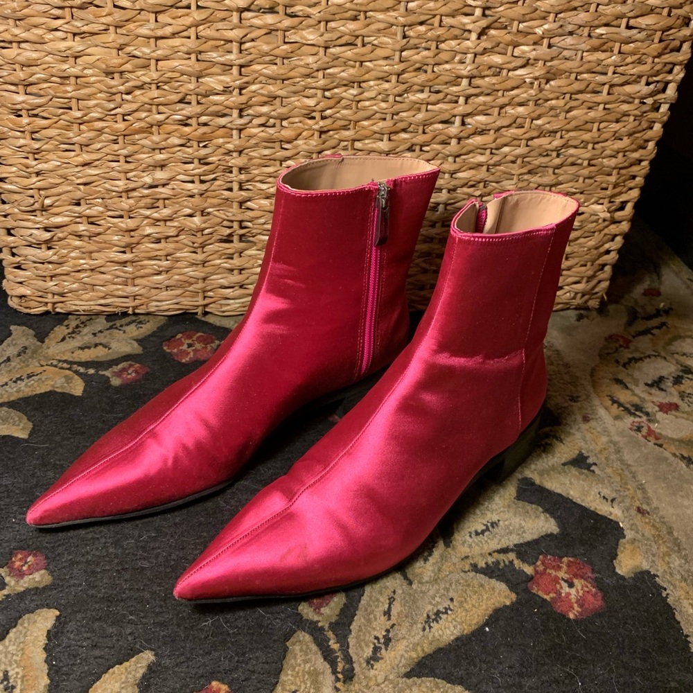 💕ZARA TRAFALUC HOT PINK SATIN ANKLE BOOTS💕